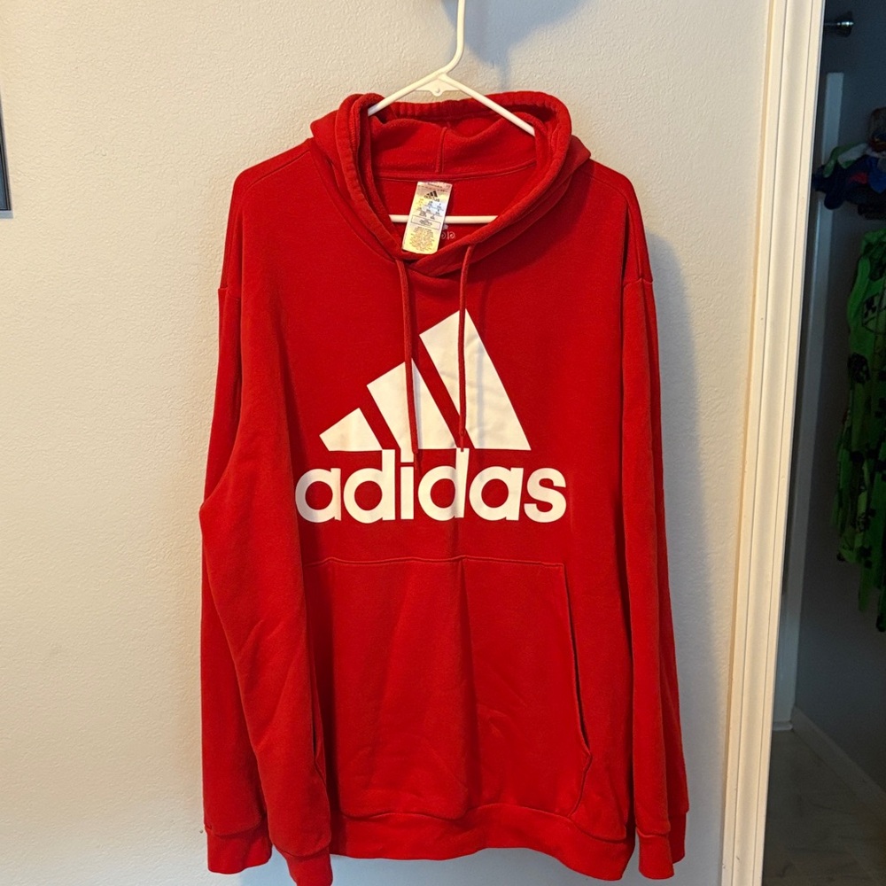 Adidas Men's Bold Red Hoodie with White Logo
